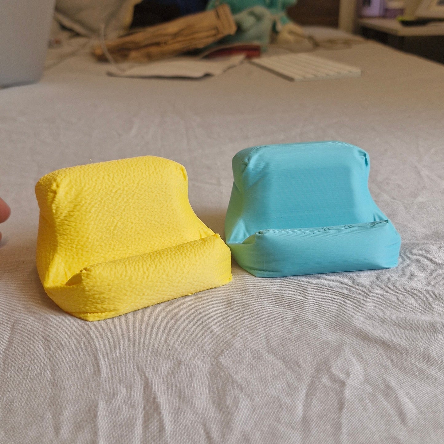 Cushion Bean Pod in yellow and blue, front view