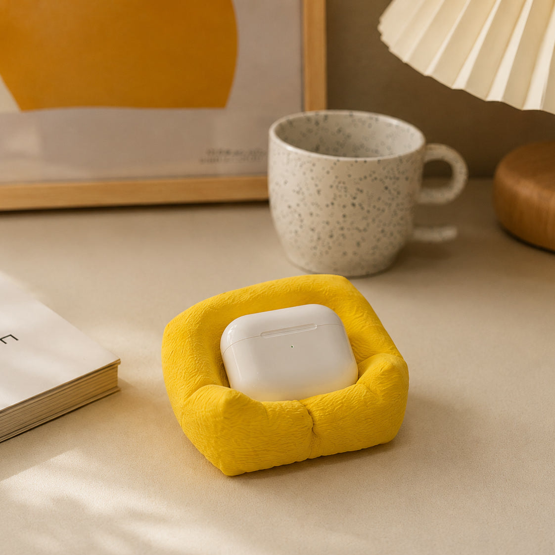 Cushion Bean AirPod Stand — 3D printed cushioned cradle for AirPods