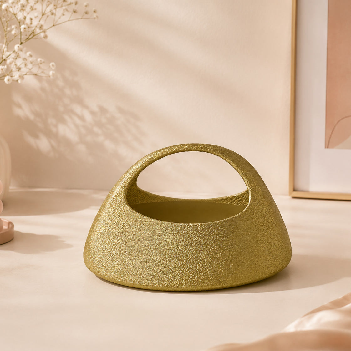 Elara Bag — sculptural bronze 3D printed handbag with a top handle