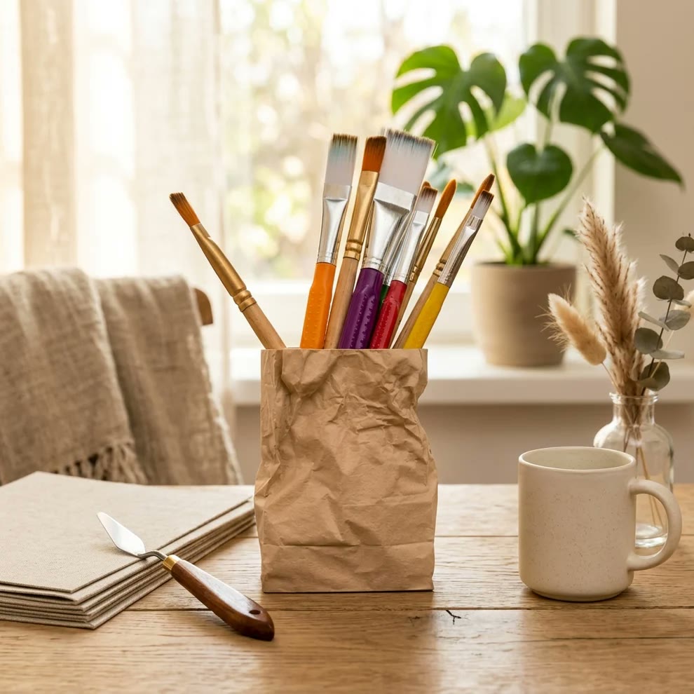 Crumpled Stationery Holder styled
