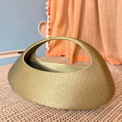 Elara Bag — sculptural bronze 3D printed handbag with a top handle