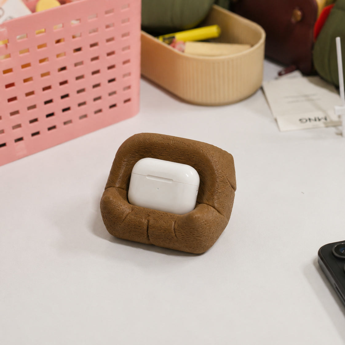 Cushion Bean AirPod Stand — 3D printed cushioned cradle for AirPods