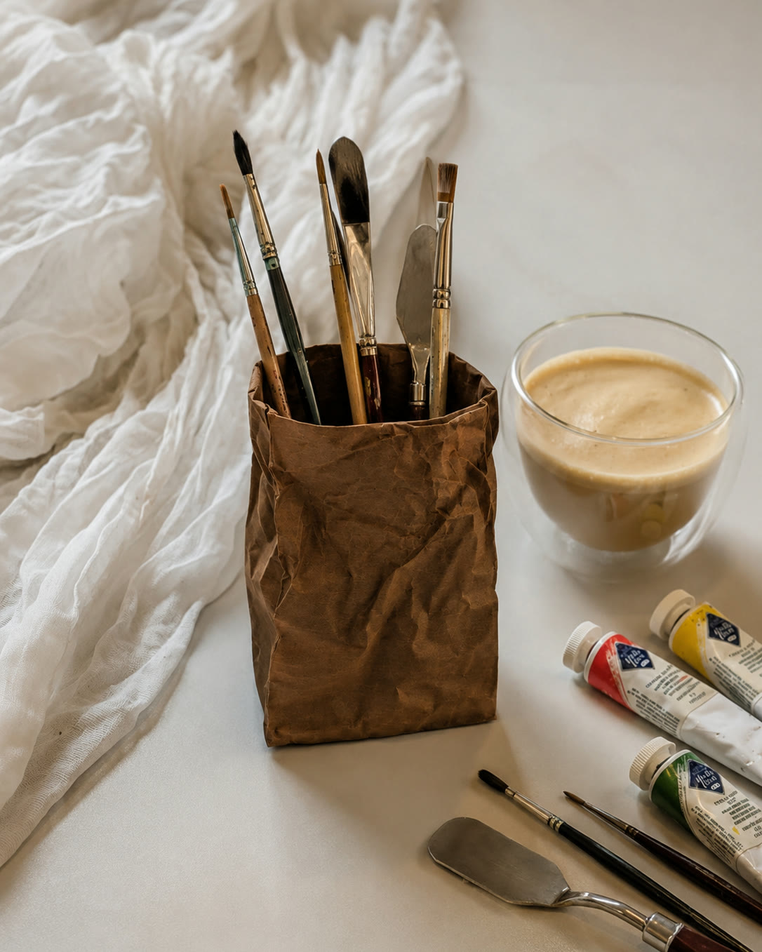 Crumpled Stationery Holder in Brown