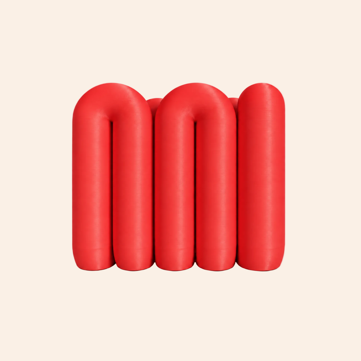 The Loop Stand in vivid red on a white background
