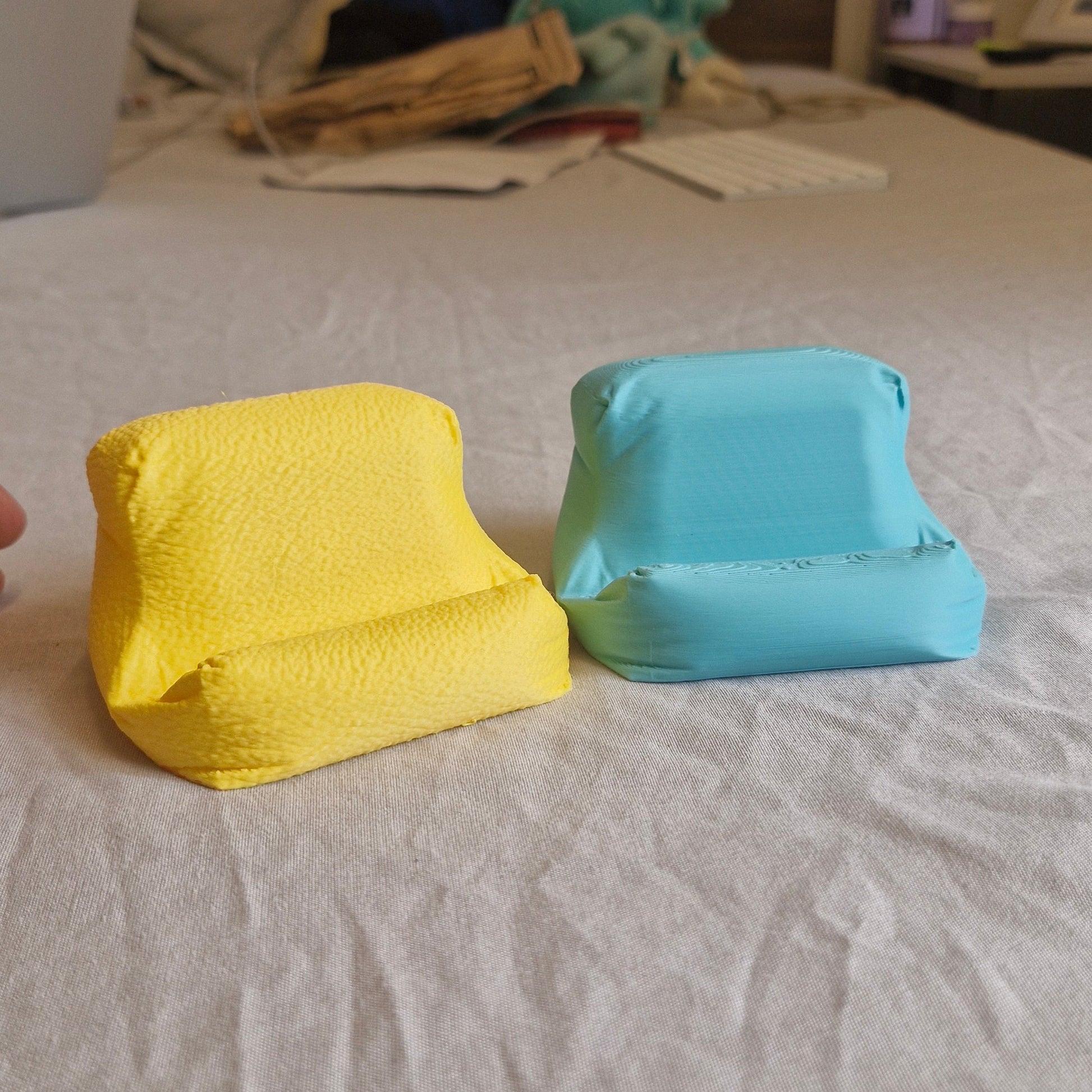 Cushion Bean Pod in yellow and blue, front view