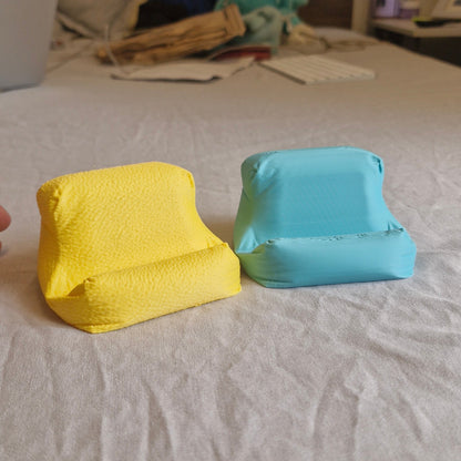 Cushion Bean Pod in yellow and blue, front view