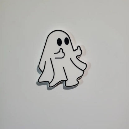 Single ghost fridge magnet in black and white