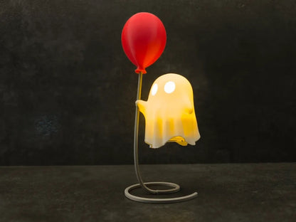 Balloon Ghost - a cheerful ghost tealight holding a red balloon on a wire stand (primary)