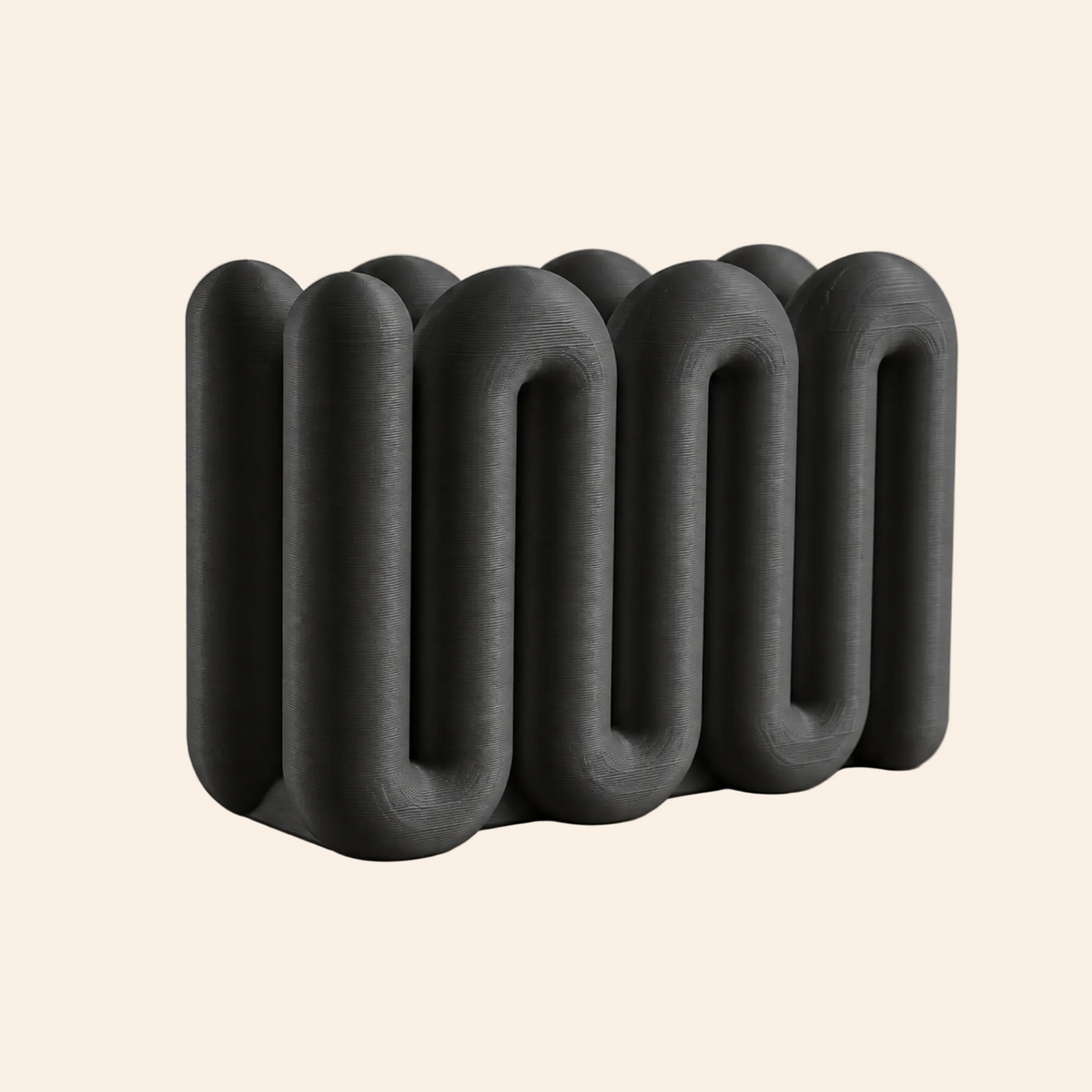 The Loop Stand Large in black, three-wave front view on warm white
