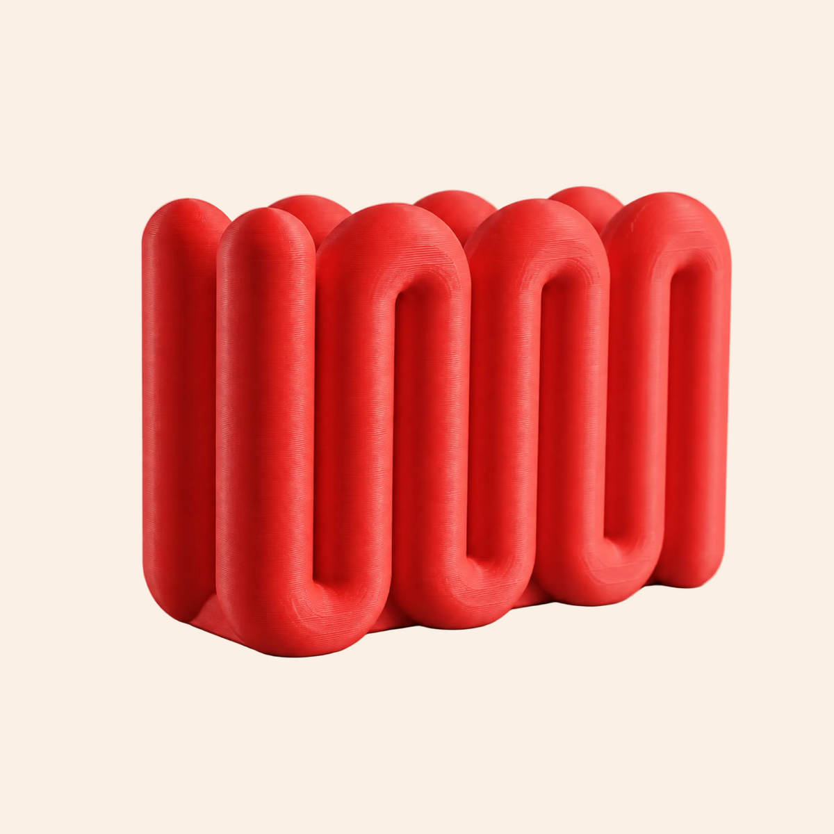 The Loop Stand Large in red, three-wave front view on warm white