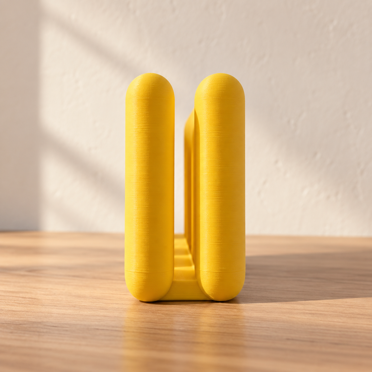 The Loop Stand Large in yellow, side view showing the laptop slot