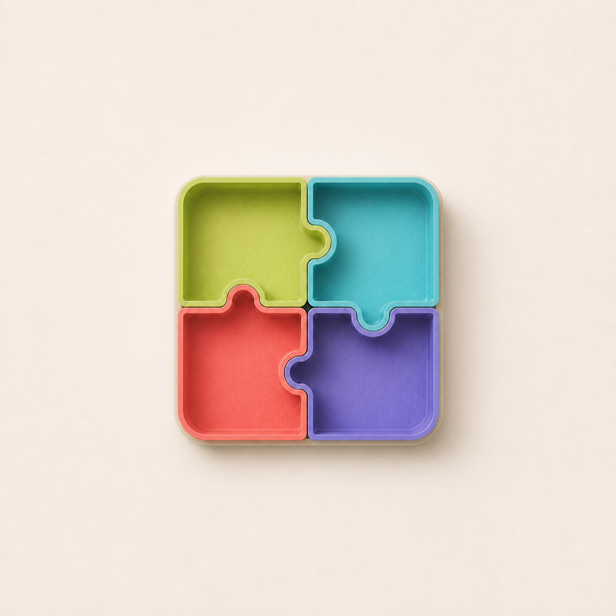 Piece of Mind Organiser four-piece puzzle tray set in green, blue, coral and purple