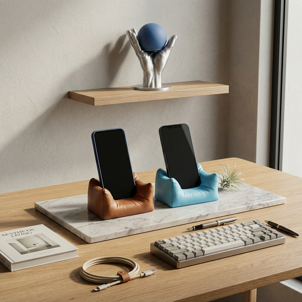 Sofa Lounger Phone Stand duo on a marble tray