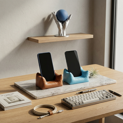 Sofa Lounger Phone Stand duo on a marble tray