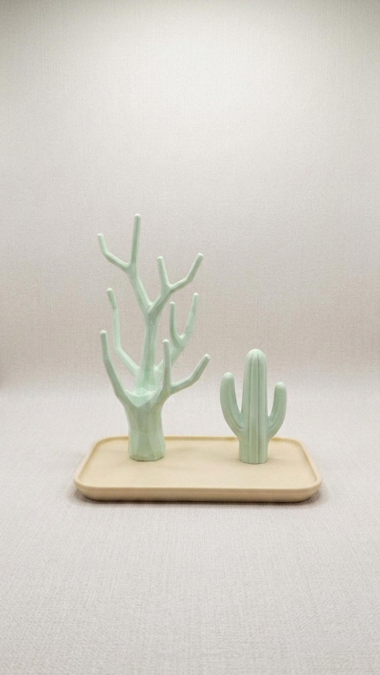 Succulent cactus and tree duo on the tray