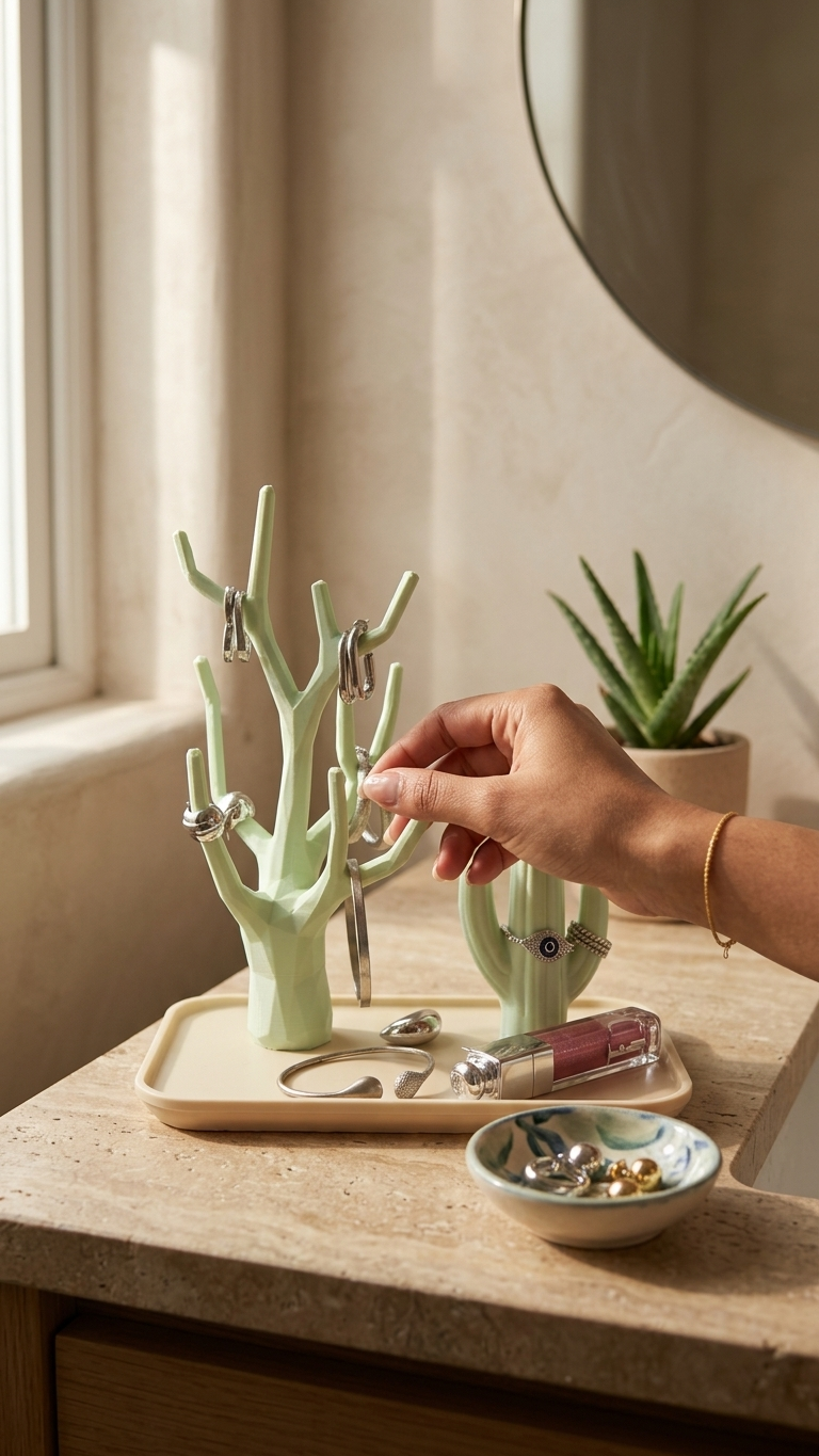 Succulent 3D printed cactus tray on a dresser