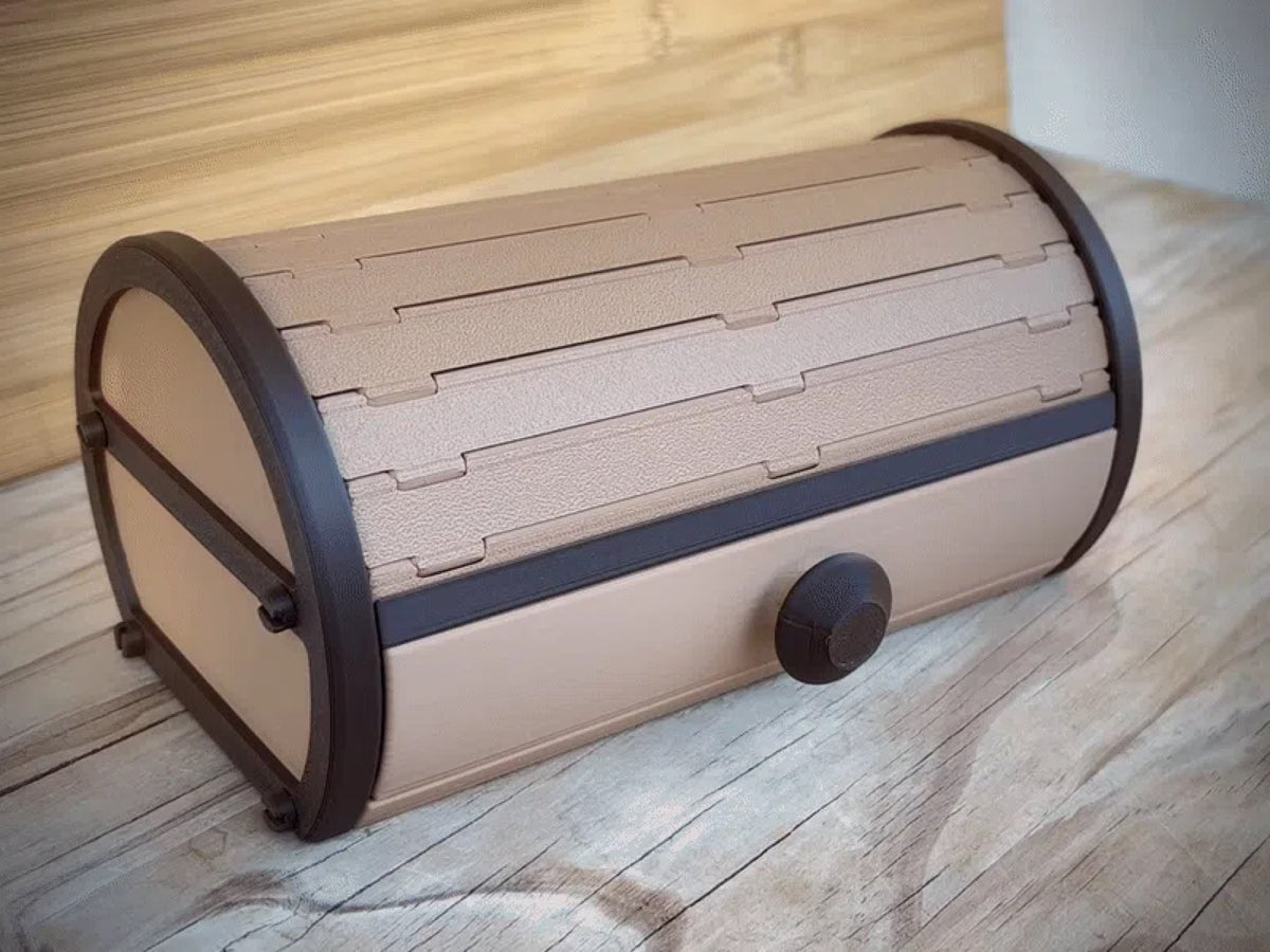 Tambour Vault Storage Box on a wooden surface, lifestyle shot