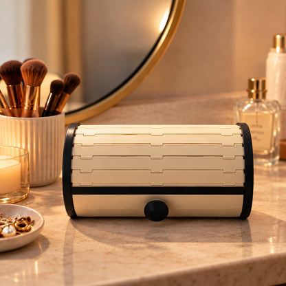 Tambour Vault Storage Box on a vanity